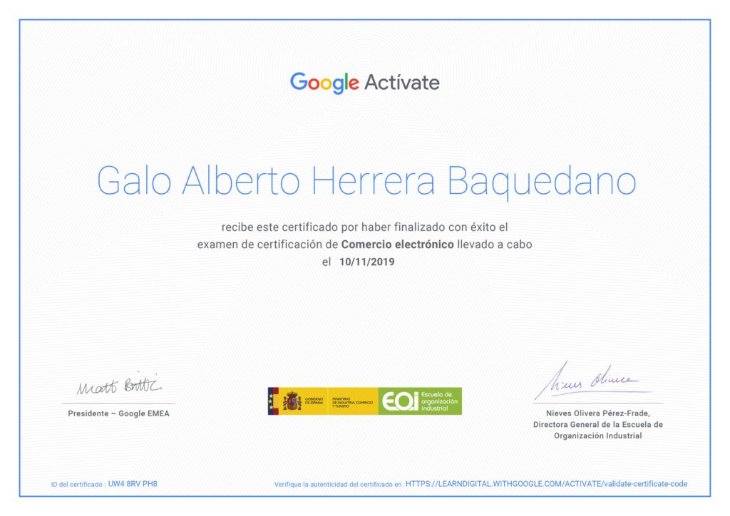 Certificaciones Google - Galo Herrera Baquedano